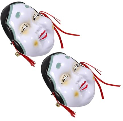 POPETPOP Máscara Japonesa para Cosplay y Fiesta de Maquillaje, Reutilizable, 2 Piezas, Diseño Tradicional de Mujer Japonesa, Accesorio Decorativo para Teatro y Eventos Culturales