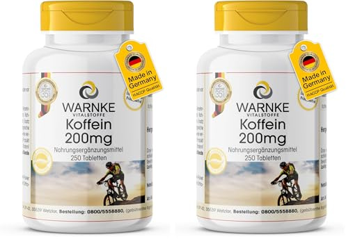 Koffein-Tabletten 200mg - 250 Tabletten - hochdosiert & vegan | Warnke Vitalstoffe - Deutsche Apothekenqualität (Packung mit 2)