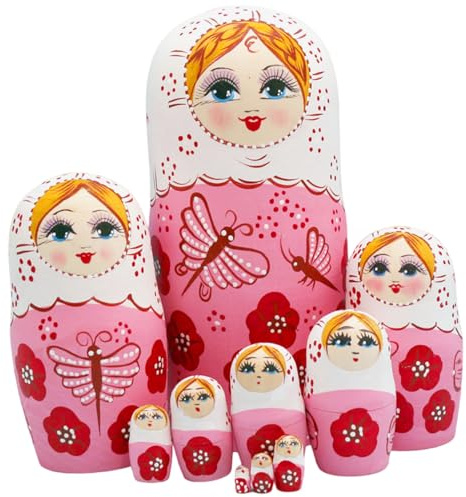 Jorzer Ensemble de poupées gigognes Russes 10 pièces, Ensemble de poupées Matryoshka en Bois avec Impression Charmante, démontage et Assemblage sans Effort, gigognes pour Jouets et Jeux décorat