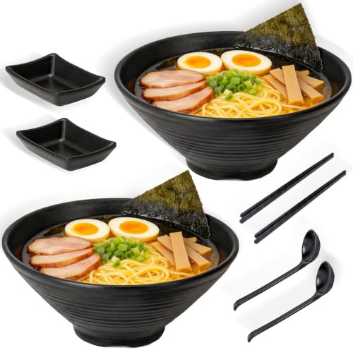 Luoqun88 Ramen Bowl Set & Noodle Bowls – 8 Pcs with Chopsticks & Spoons