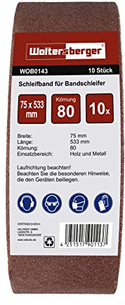 Woltersberger® Schleifbänder 10 Stück | Größe 75x533mm | Körnung P150 | Gewebe-Schleifband Bandschleifpapier Bandschleifer zum Schleifen, Feilen, Schärfen und Entrosten