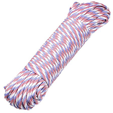 DonDon 30 meter långt tygband nylonsnöre paracord-rep överlevnadsrep för hantverk och campingaktiviteter utomhus 4 mm - 7 snören röd-blå-vit