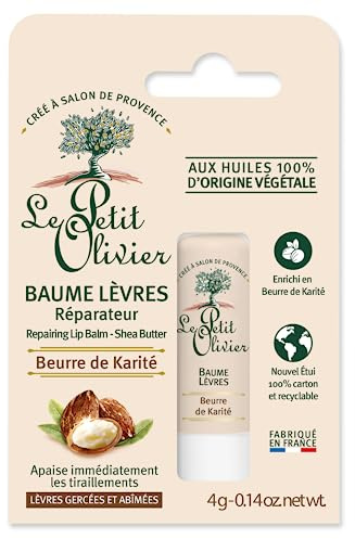 LE PETIT OLIVIER - Baume Lèvres Réparateur - Beurre de Karité - Répare & Apaise - Lèvres Gercées et Abîmées - Huiles 100% d'Origine Végétale - Fabriqué en France - 4 g