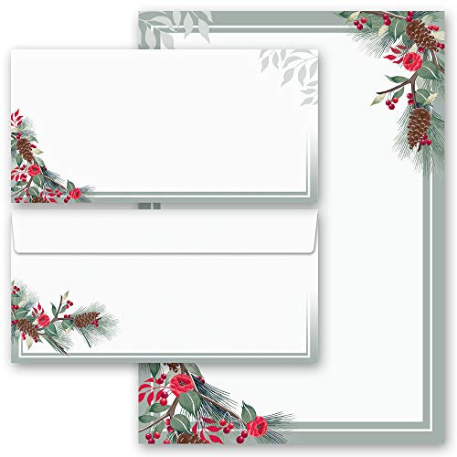 Briefpapier Sets Jahreszeiten - Winter, WINTERZWEIGE 10 Blatt Briefpapier + 10 passende Briefumschläge DIN LANG ohne Fenster | Paper-Media