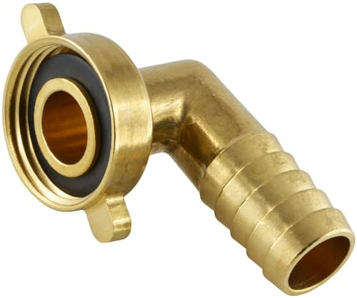 Fittingteile - Schlauchtülle mit Flügelüberwurfmutter flach dichtend Messing (Ausführung: 90° Winkel - Größe: G 1 - 19 mm)