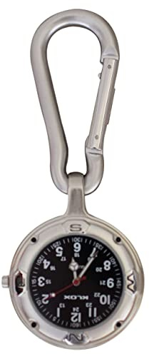 Klox Silber Clip On Karabiner Schwarzes Gesicht FOB Uhr für Ärzte Krankenschwestern Sanitäter Köche Sport