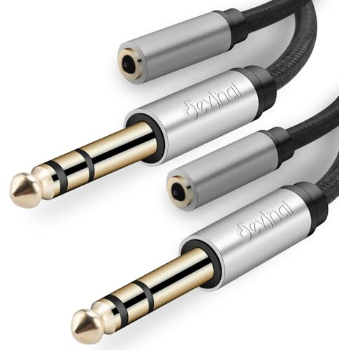 Devinal 1/4 to 3.5mm Female Male Headphone Extension Cable, 6.35mm to 3.5mm (1/8 in) TRS Adapter, Quarter Inch Minijack Female Stereo Cord Converter 1ft - 2 Pack