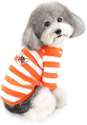 ZUNEA Kleine Hundepullover Wintermantel Warm Fleece Welpenkleidung Gestreifte Sweater Jacke Super Weicher Samt Kaltes Wetter Chihuahua Katzen Bekleidung für Haustier Hunde Mädchen Jungen Orange S