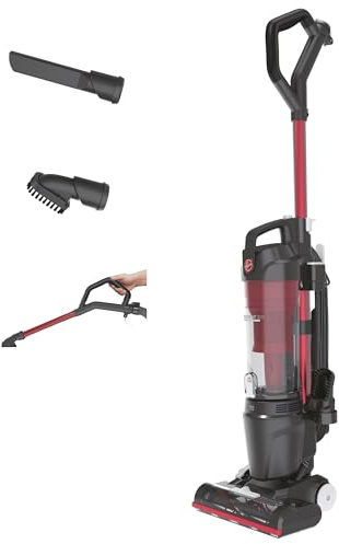 Hoover HU300 Upright Vacuum Cleaner, Multi-Cyclonic, Lightweight and Steerable for Carpet and Hard Floors, Washable Hepa H13 Filter, Onboard Accessories, Corded, 850w [HU300RHM]