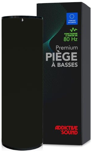 Addictive Sound Bass Trap Acoustique Cylindre Premium 100x30cm, Noir | Absorbe 80-210 Hz, noyau en laine acoustique, autoportant et empilable, Ø30x100 cm, fabriqué en UE, garantie 36 mois