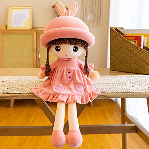 Mignonne Poupée de Chiffon Fille Jouet en Peluche Douce Poupon Mini-princesse Poupée en Chapeau et Jupe Jolie Décoration de Maison Cadeau de Baptême Anniversaire Noël Poupée d'Accompagnement Bébé