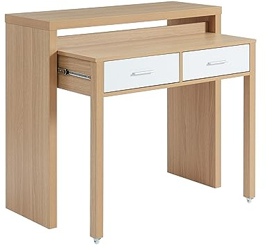 BAÏTA - Bureau Extensible Studio Blanc et Effet chêne 98.5cm