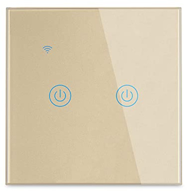 Lancoon Interruptor de Pared táctil con Indicador LED Azul Control de Voz Remoto Inteligente Inalámbrico Función de Temporizador para Compartir en Familia Se Requiere Cable Neutro(Dorado,2unidad)