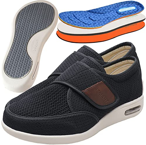AZMAHT Diabetiker Schuhe Herren Orthopädische Hausschuhe Herren Extra Weit Freizeitschuhe Verbandsschuhe Hallux Orthopädische Schuhe Herren mit Klettverschluss Breiter Orthopädische