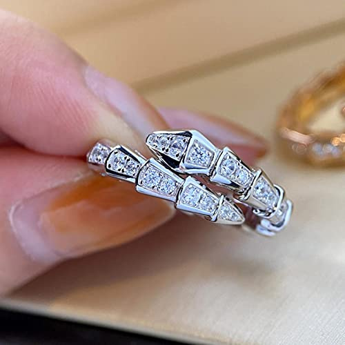XKUN Anello Anello Regolabile con Serpente di Colore Argento Oro con Pietra Zircone Bling per Donne Fidanzamento del Matrimonio Gioielli-Adjustable,Silver