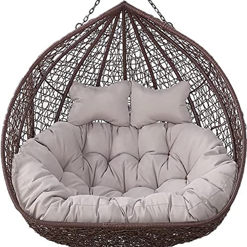 Yadlan Doble Cojín de Algodón Jardín Terraza Sillón Columpio de Ratán Mimbre Huevo, Hamaca Colgante Espesado Gran Tamaño Interior Exterior, 150 cm, Silla No Incluida, Color:Gris