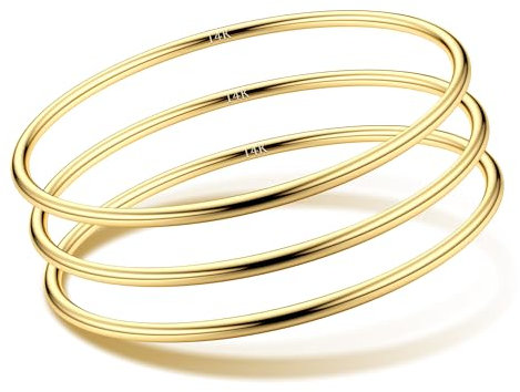 Morfetto 3 Stück Armband Damen Gold Edelstahl 14K Vergoldet Armbänder Stapelbare 3mm Dick Rundes Goldene Wasserfest Armreif Set Gold Schmuck 2.5inch