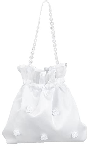 CRASPIRE Borsa per Soldi da Sposa in Raso Borsa per Soldi da Sposa in Raso Borsa per Fiori in Raso di Rosa Bianca Decorata con Perle per La Danza del Dollaro Borsa da Sposa Bomboniere per Feste