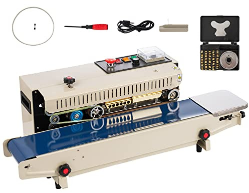 SHZOND Continuous Band Bag Sealer FR900 Adjustable Speed/Seal Width and Temperature Auto Continuous Sealing Machine for 0.02-0.8 mm Plastic Bags with Printing Function Continuous Band Sealer