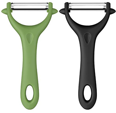 AUAUY 2pz Pelador Universal de Tomate y Kiwi, Acero Inoxidable Con Mango Ergonómico Antideslizante, Giratorio Para Frutas, Verduras, Zanahoria, Berenjena, Pepino (Negro, Verde)