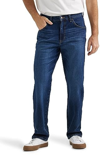 Wrangler Men's Free-to-Stretch Relaxed Fit Jean, Dark Indigo, 36W x 32L