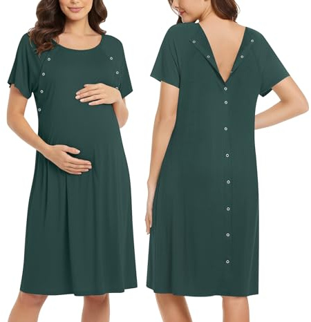 Ekouaer Chemise de Nuit à Manches Courtes pour Femme avec Bouton S-XXL
