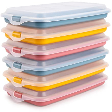 PracticDomus Hochwertige Aufschnitt-Boxen, Frischhaltedose für Aufschnitt Deli System. Optimale Aufbewahrung im Kühlschrank, Maße 14.4 x 3.3 x 24.8 cm (6X Dreifarbig)