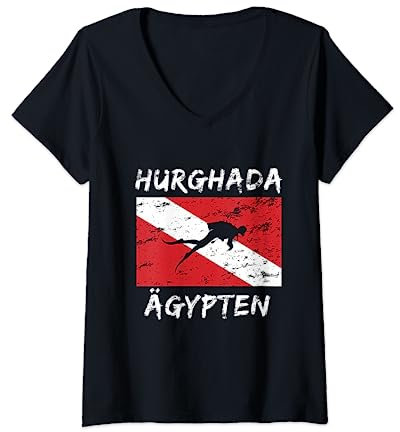 Damen Hurghada Tauchen Rotes Meer Design Taucher Urlaub Ägypten T-Shirt mit V-Ausschnitt
