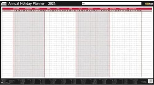 Sasco 2024 Annual Holiday Daily Planner, Yearly Wall Planner Set, Large Paper Whiteboard Style Dry Erase Calendar Poster, Dry Erase Pen & Stickers, Wall Chart, Notice Board, Black & Red, 750x410mm