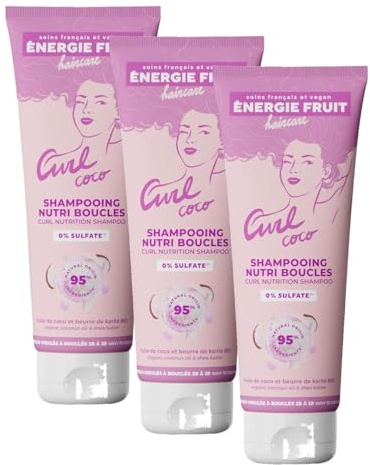 ENERGIE FRUIT | Shampoing sans Sulfate | Coco & Beurre de Karité BIO | Cheveux Bouclés Frisés | Vegan | 250 ml (Lot de 3)
