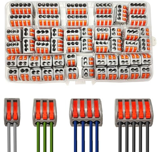 Yoirzit Kabelverbinder, 55 Stück Elektrische Anschlussblöcke 4mm² Leiter Klemme Verbindungsklemme Bilateral KöNnen Frei Kombiniert Werden Federdruckhebel für Feste Flexible Kabel