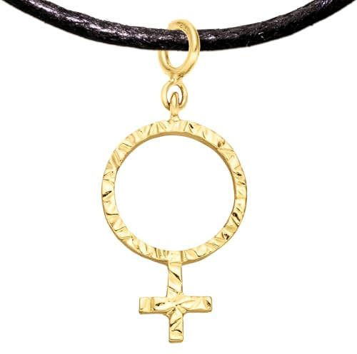 Venus Kette Gold Geschenk Frau Symbol Anhänger mit Halsband, Weiblich, Silber 925 Handgefertigt Ideal für Armband, Kette, Halskette, Geschenk für Frauen (Venus (Frau) Schmuck, Silber Vergoldet)