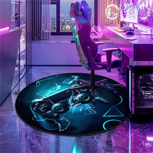 PEIHUODAN Runde Gamer Controller Stuhlmatte rutschfeste Bodenschutzmatte Bürostuhl Unterlage Stuhlunterlage Bodenschutzmatte Gaming Teppich für Hartböden PVC Mehrzweck-Stuhlmatte (Gaming3,120cm)