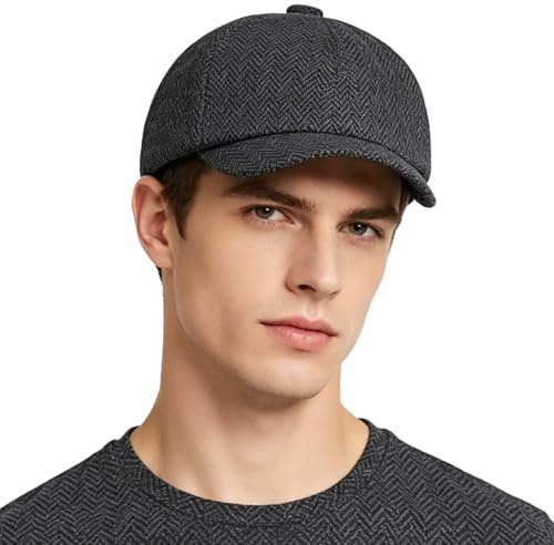 HIQIU Schiebermütze Herren Winter Gatsby Newsboy Cap - 8-Panel Herringbone Herren Schirmmütze Winter Warm Barett Cap für Golf und Outdoor