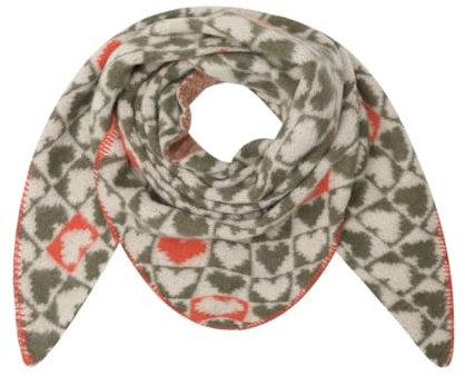 FASHION YOU WANT Dreieckstuch Stola Schal mit Viscose und Wolle - Hochwertiges Halstuch mit großem Herz-Print - Perfekt für Herbst Winter (klein oliv)
