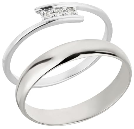 Ardeo Aurum Trauringe Paar aus 375 Gold Weißgold mit 0,06 ct Diamanten Brillanten
