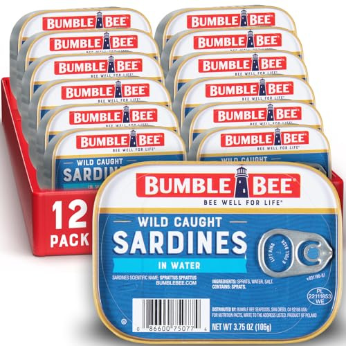 Bumble Bee - Sardinas en agua, 107 ml (paquete de 12) – Capturadas en el medio silvestre, libres de gluten, keto, kosher, ingredientes limpios