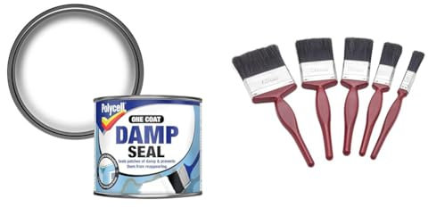Polycell One Coat Damp Seal 500ML & Fit for The Job 5 pc Mixed Sizes Paint Brush Set for a Smooth Finish with Emulsion, Gloss, Satin on Walls, Ceilings