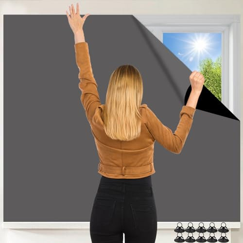 Heavyoff Fenster Verdunkelung Verdunklungsstoff Verdunkelungsrollo Dachfenster Sonnenschutz für Fenster ohne Bohren Thermofolie Meterware für Schlafzimmer Urlaub Innen, Nero, 110x140cm