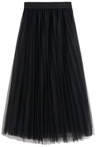 Ladies Tulle Skirt A-Line Pleated Elastic High Waist Multi Layered Mesh Ballet Prom Party Skirt Tutu Midi Skirts UK Size S-L (UK, Alpha, S, M, Regular, Regular, Black)