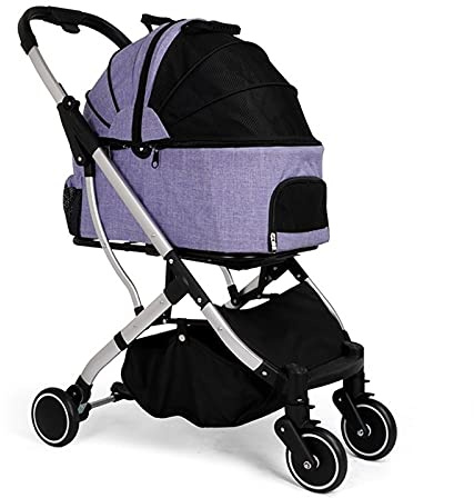 Kinderwagen für kleine Hunde, für mittelgroße Hunde, Haustier-Buggys, 20 kg, Hundewagen, Katzenbuggy, Haustier-Transportwagen, Kinderwagen, faltbar, 4 Räder, Hundekinderwagen (schwarz) (lila)