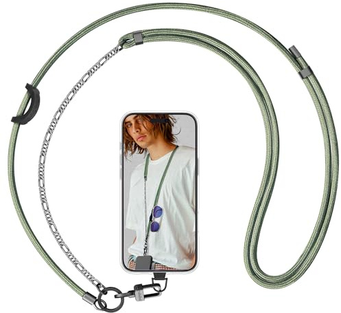pcgaga Phone Lanyard Crossbody, Adjustable Leather & Pearl Beaded Phone Body Strap for Women, Phone Neck Strap 2 Tether Tabs, Detachable Phone Chain, Wristlet Bracelet Bag Charm