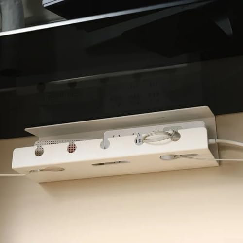 Plateau de gestion des câbles sous le bureau, support de fil en plastique, support de rangement de prises, support de rangement pour ordinateur, support TV, établi sans perçage (blanc)