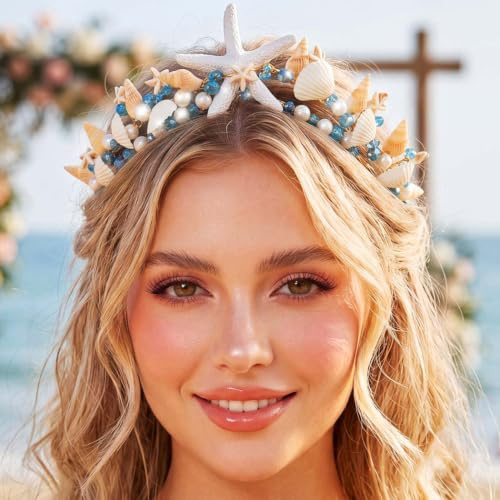 Zoestar Boho Sternfisch Braut Hochzeits-Tiaras und Kronen Gold Muschel Brautschmuck Stirnbänder Strandhochzeit Kopfbedeckungen für Frauen