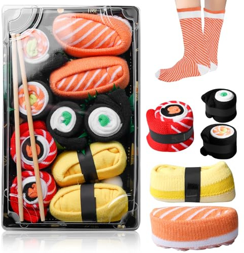 BAIFULAI 5 pares de calcetines de sushi divertidos, accesorios graciosos para hombres y mujeres, ideas de regalos divertidos