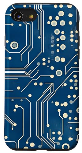 Coque pour iPhone SE (2020) / 7 / 8 Carte mère bleue vintage à pois avec circuit amusant