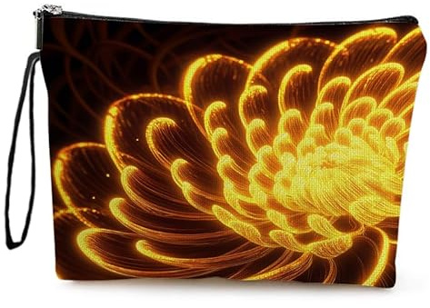 Kosmetiktasche Goldene Blumen Schminktasche Tragbare Reise Kosmetiktasche Set,Klein Niedliche Vielseitige Geldbörse Klein, Kosmetiktasche Damen,Reißverschlusstasche Kosmetik Tasche