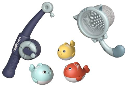 5 PIEZAS Juguetes de Bañera, Juguetes de Baño, Juego de Juguetes Acuáticos, Divertidos Juguetes de Bañera, Juego de Pesca, Juguetes Acuáticos, Juego de Pesca para Niños con Red de Pesca para 1 2 3 4 5