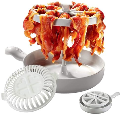 Microwave Bacon Cooker, 2-in-1 Microwave Bacon Rack with 1 Potato Chips Baking Tray，Easy To Clean Bacon Wizard Microwave, Cooks 1lb of Bacon and Reduces Fat by 40, for Healthy Baking Crispy Bacon