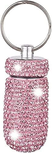Pink Bling Pill Container Portable Pill Bottle Case Pill Holder Keychain Medicine Holder Mini Size Waterproof Light Weight Personal Pill Organizers for Outdoor Camping Traveling